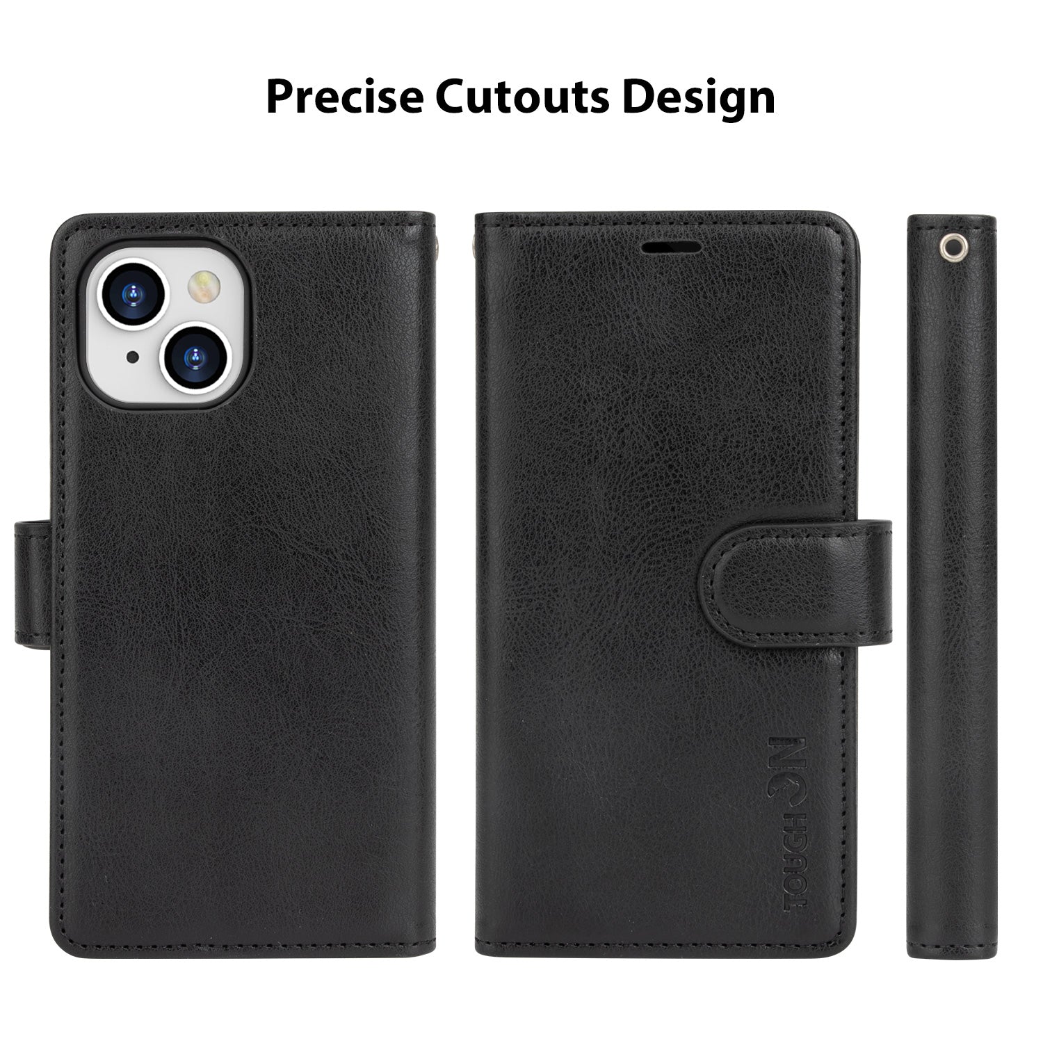 Tough On iPhone 15 Flip Wallet Leather Case Black