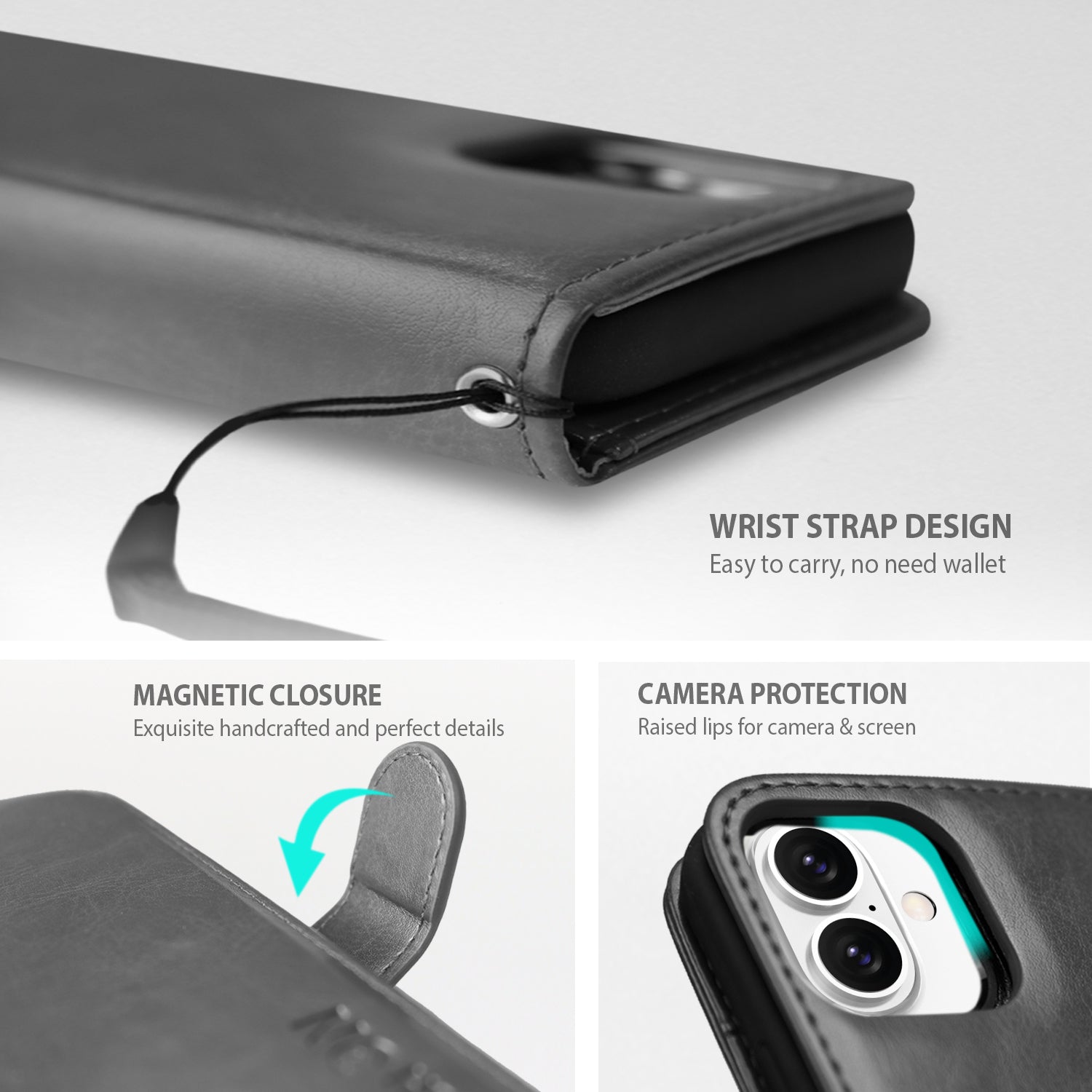 Tough On iPhone 16 Case Magnetic Detachable Leather