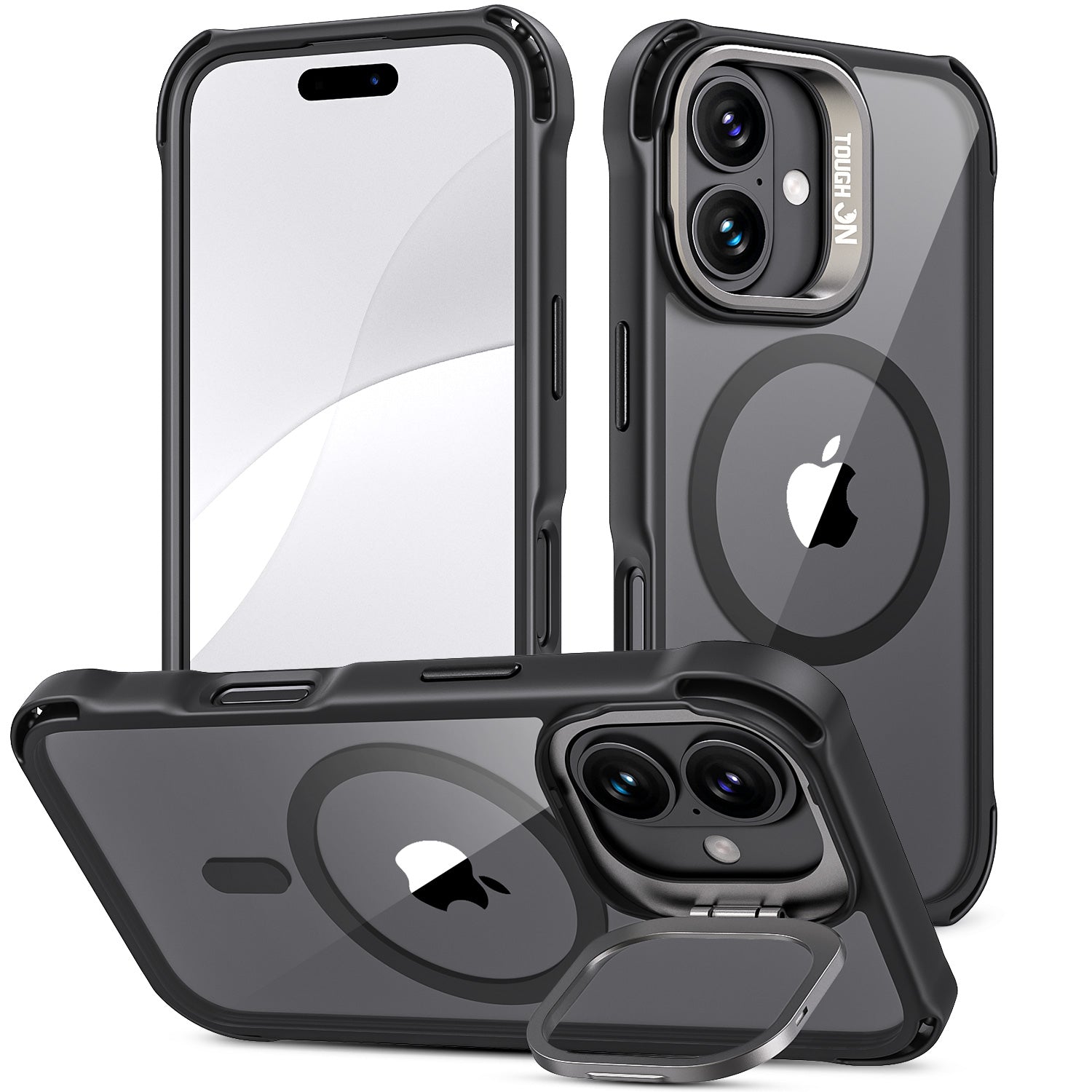 Tough On iPhone 16 Plus Case with Camera Stand Black MagSafe Compatible