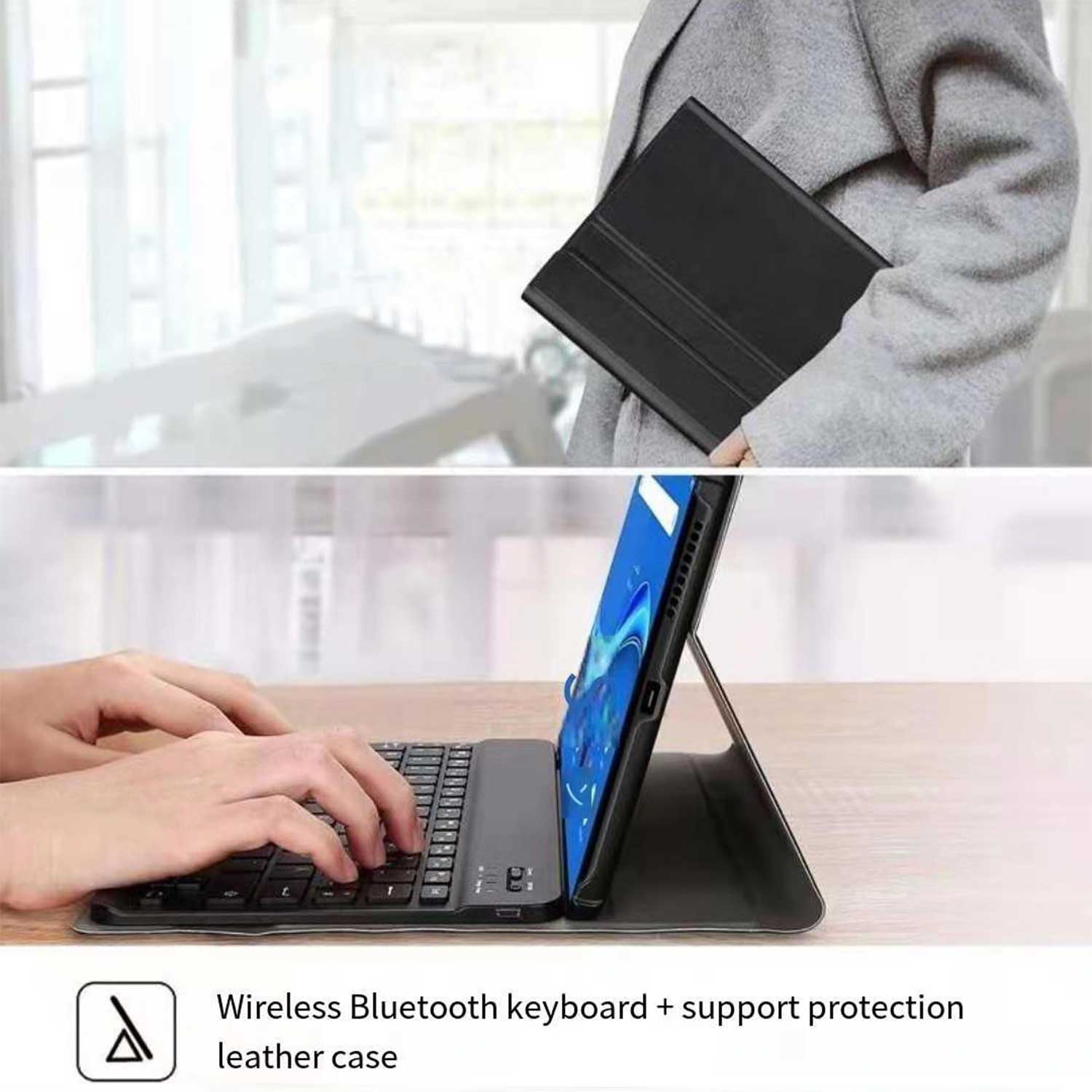 Samsung Galaxy Tab S8+ Bluetooth Keyboard Cover Case Leather Black